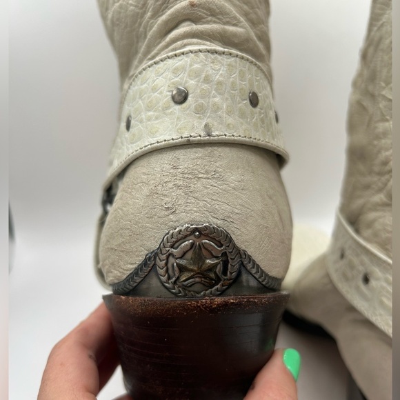 Vintage Zodiac Angels White Leather Cowboy Boots Western Harness Style Mens’s 12 - Picture 7 of 17